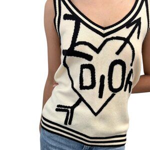 Christian Dior Vintage 2004 I Love Dior Logo Knit Tank Top #40 Cream [106282]